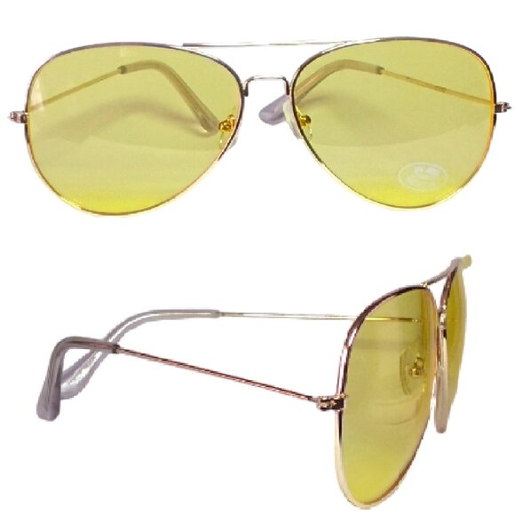 Unisex Ultraviolet Driving Yellow Aviator Sunglasses - Picture 1 of 6